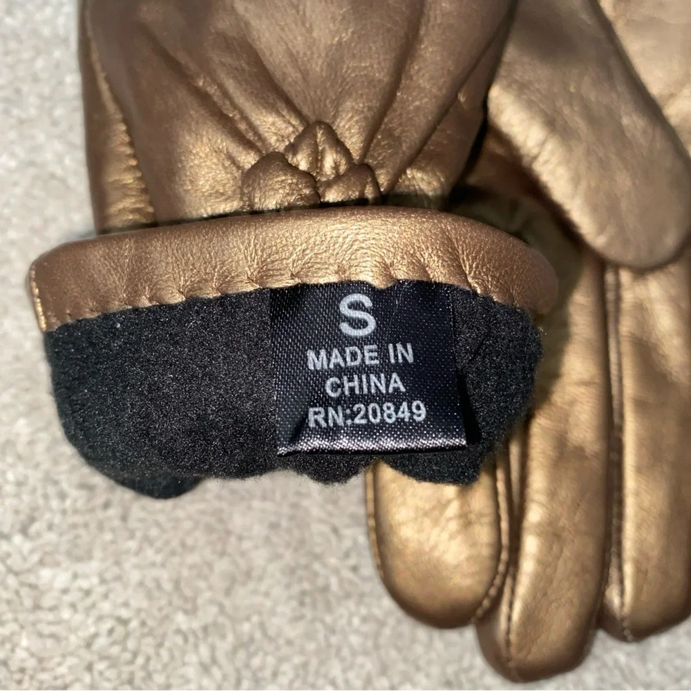 Excelled Bronze Leather Winter Fleece Lined Gloves‎ Women’s Small New